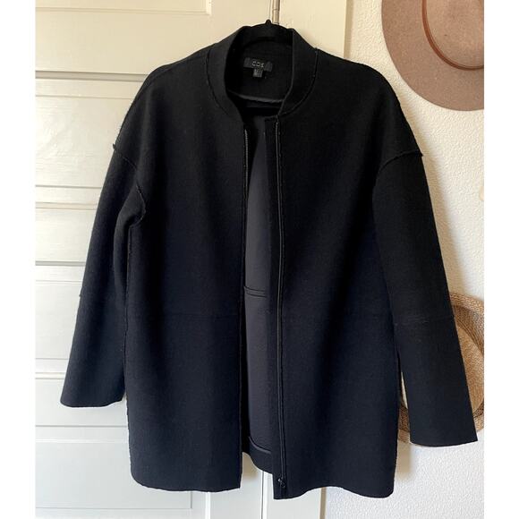 COS Boiled Wool Black Cocoon Cardigan Zip Coat - Size 6 - Picture 4 of 6